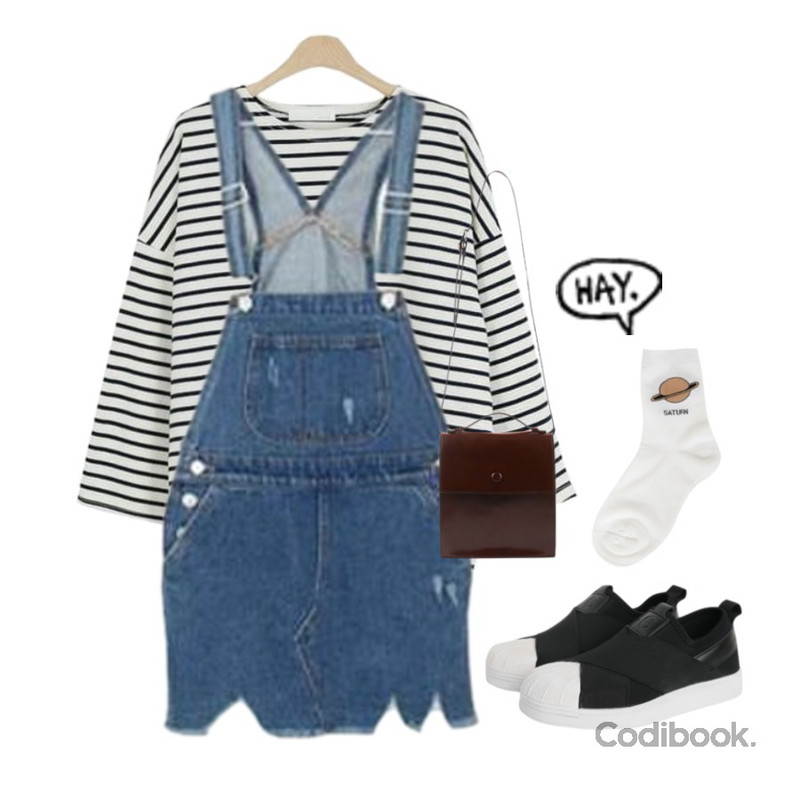 Monobabie [RK1272] 데이오프키높이속굽1.5cm 3cm                                                                    1.5cm속굽으로 키높이 효과까지!!,LOOK CHIC raglan stripe tee (3 color),GARCONNE 미니미니 멜빵원피스등을 매치한 코디