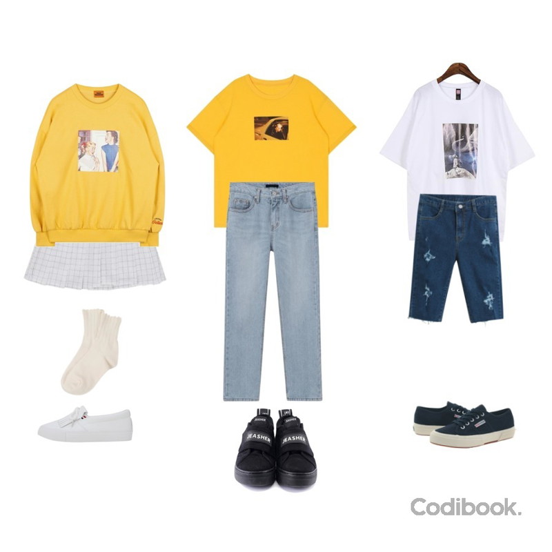 MIXXMIX ONLY MIX  Taxi t-shirt,IM3 미나 테니스스커트,Dailyco 엘리펀트반팔티-t등을 매치한 코디