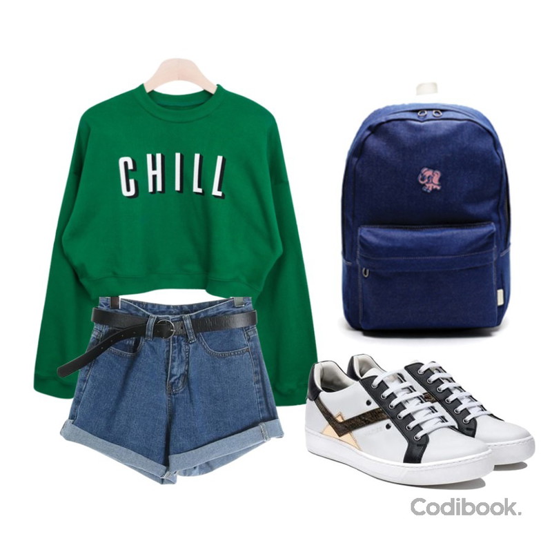 GIRLS RULE 칠 크롭 맨투맨 (t2488),ROCOSIX belt set rollup denim,HATISS Tri Beca White Sneakers등을 매치한 코디