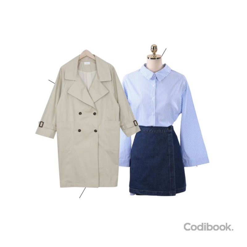 Quarter,myblin 빅카라 파스텔 트렌치 코트(3color),CHLO.D.MANON 듀엣 세트 원피스등을 매치한 코디