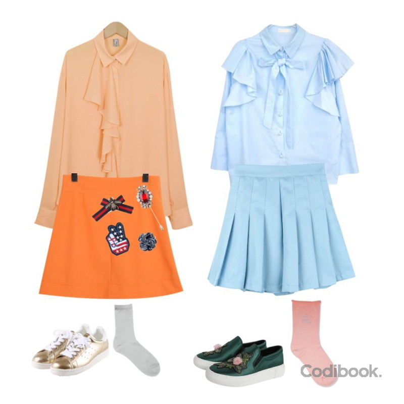 BANHALA 치마같은 팬츠,From Beginning Made_top-146_vienna ruffle blouse (size : free),GIRLS RULE 이브블라우스 (bl120)등을 매치한 코디