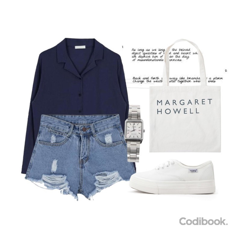 Untitled,biznshoe Button collar tee (7color),MIXXMIX 9951 데미지 데님등을 매치한 코디