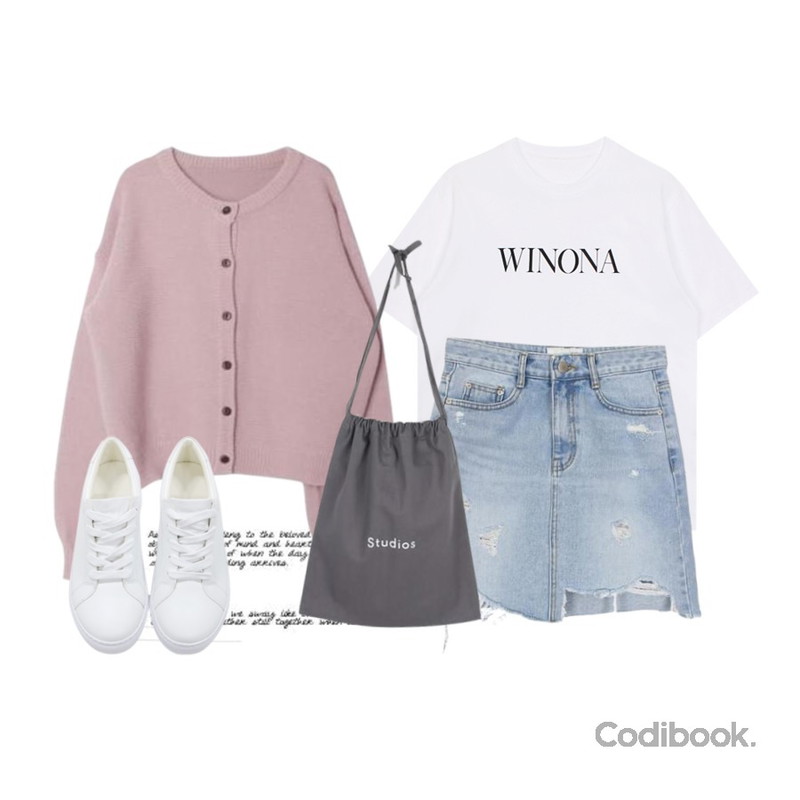 Untitled,biznshoe Winona tee (3color),biznshoe Cut off denim skirt등을 매치한 코디