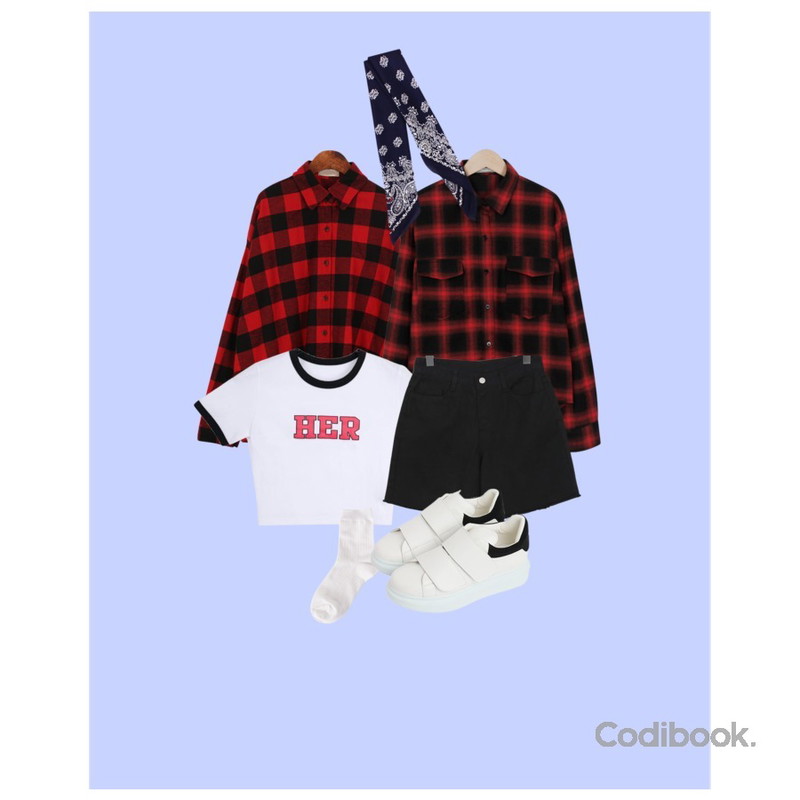 Purple,From Beginning Made_top-121_work check shirts (size : free),Dailyco 큐브체크-nb등을 매치한 코디