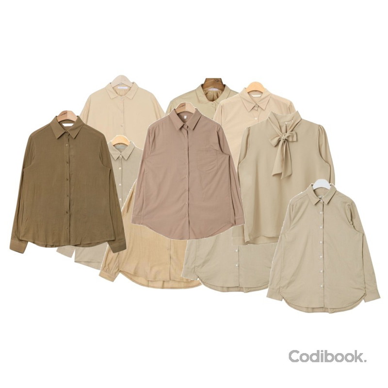 AIN wrinkle V-neck collar blouse (4 colors),AIN cozy wearable linen shirts (4 colors),myblin 투 웨이 포켓 셔츠 (3color)등을 매치한 코디