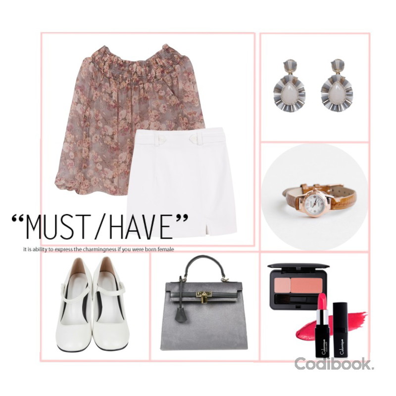 frame,daily monday Simple mini leather watch,MIXXMIX 솜사탕 오프숄더 블라우스등을 매치한 코디