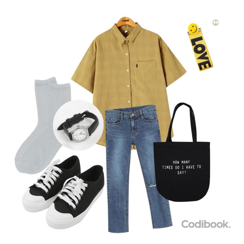 daily monday Glitter basic socks,Reine 비커빙 글랜체크 셔츠,AWAB 도레슬림일자팬츠등을 매치한 코디