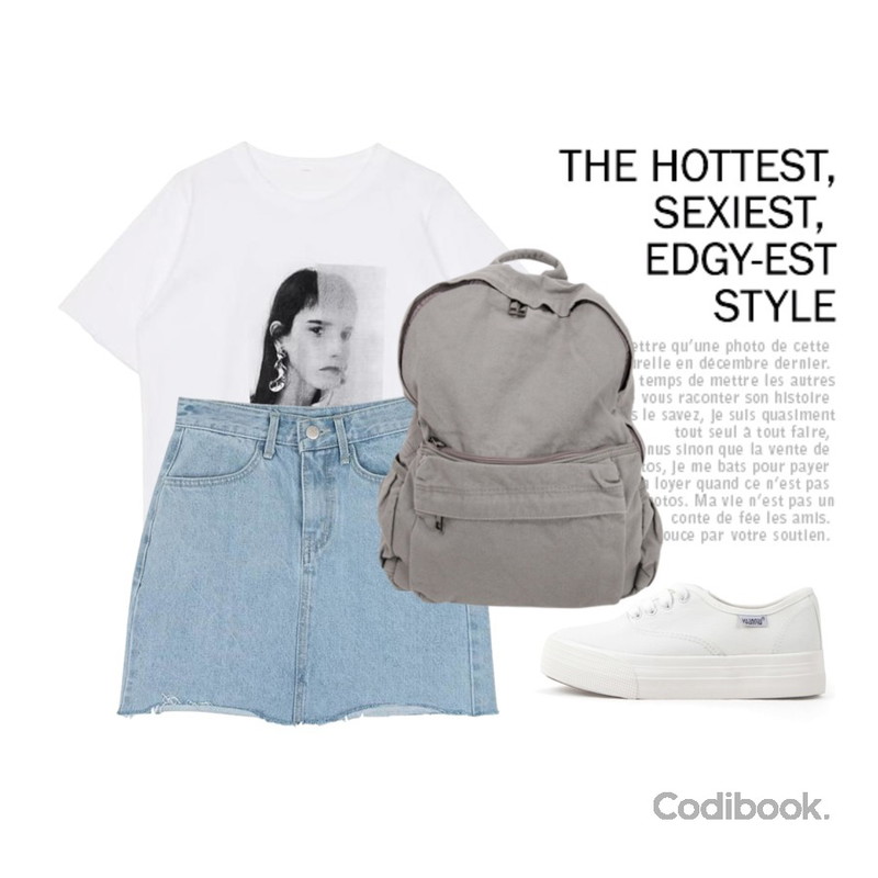 Untitled,biznshoe Modern printing tee,MESMIN 어스 컷팅 데님 sk(2colors)등을 매치한 코디