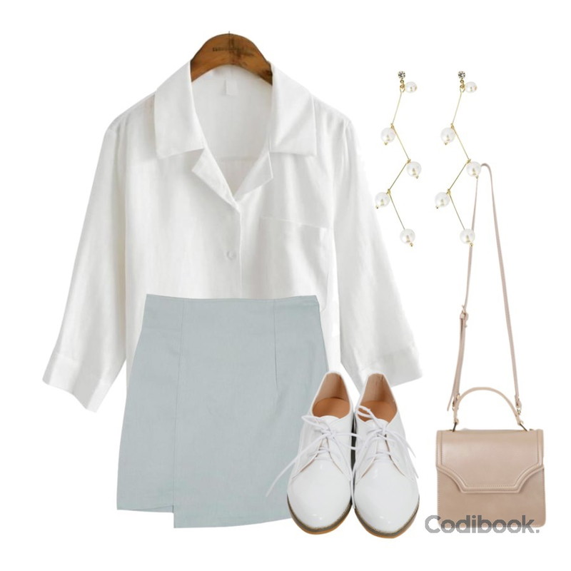 From Beginning Bloom mini tote bag_K(size : one),MESMIN 베이직 미닛 sk (4colors),common unique [TOP] KARA LINEN SHORT SLEEVE BLOUSE 등을 매치한 코디