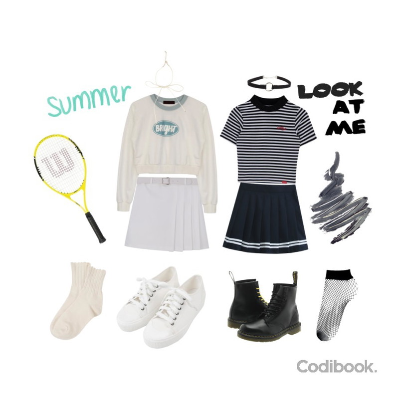 GIRLS RULE 에디 크롭 맨투맨 (t2504),MIXXMIX SEEK Pleats Belt Skirt Pants,MINIBBONG 슬기 레이스양말 (2켤레set) 등을 매치한 코디