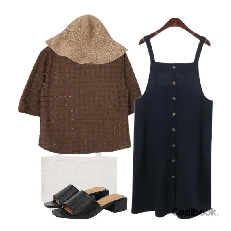 From Beginning Hand simple cotton bag_H (size : one),Zemma World Chocolate-블라우스,ROCOSIX button up dress등을 매치한 코디