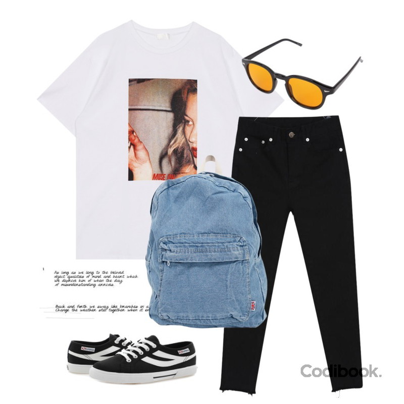 Untitled,biznshoe Muse printing tee (2color),myblin 언더 프레이 코튼 스키니 팬츠(3color)등을 매치한 코디