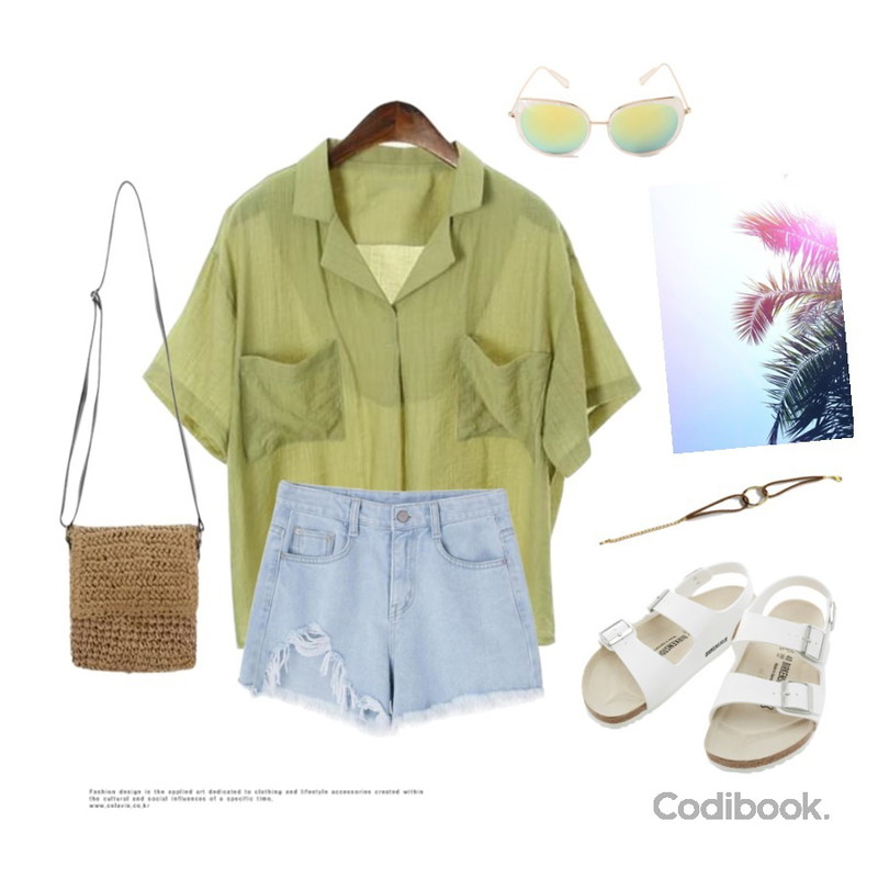 MIXXMIX 8051 언발트임 숏츠,ROCOSIX mint two pocket shirt,ROCOSIX roey bag등을 매치한 코디