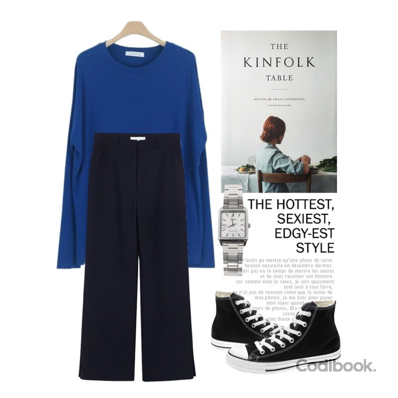 Untitled,kinfolk table,LOOK CHIC basic box tee (4 color)등을 매치한 코디