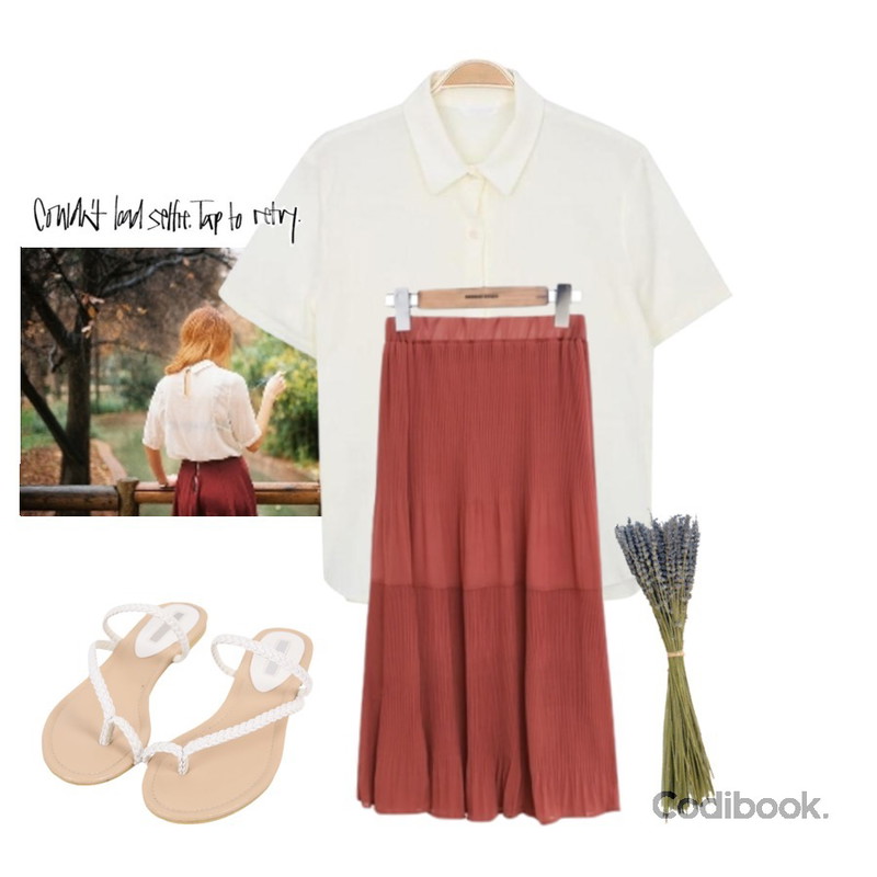MINIBBONG 꼬임끈샌들-sh,common unique [SKIRT] UNIQUE PLEATS MIDI SKIRT,ㅣㅡㄷ등을 매치한 코디