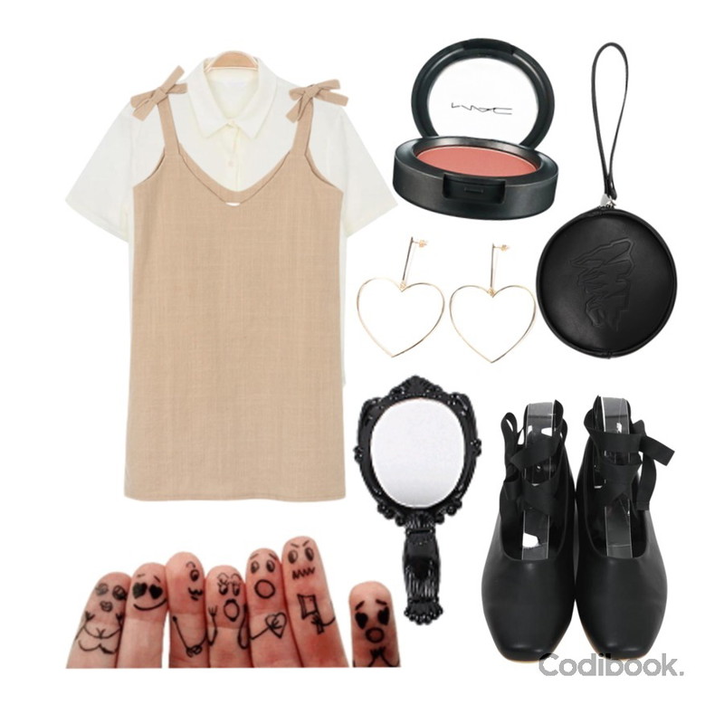 BANHALA 내꿈속 원피스,From Beginning Giselle strap flat shoes_M (size : 230,235,240,245,250),myblin 코튼 텍스쳐 반팔 셔츠 (5color)등을 매치한 코디