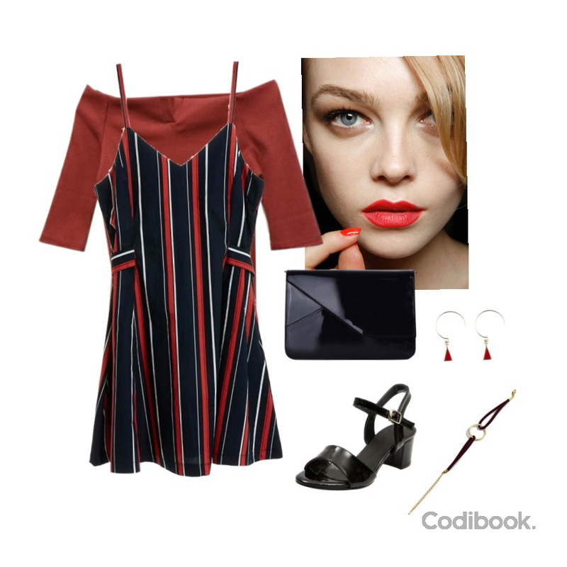 makeup,SOMEDAYS 트임 골지t(3color),TWEE Stripe sleeveless onpiece등을 매치한 코디