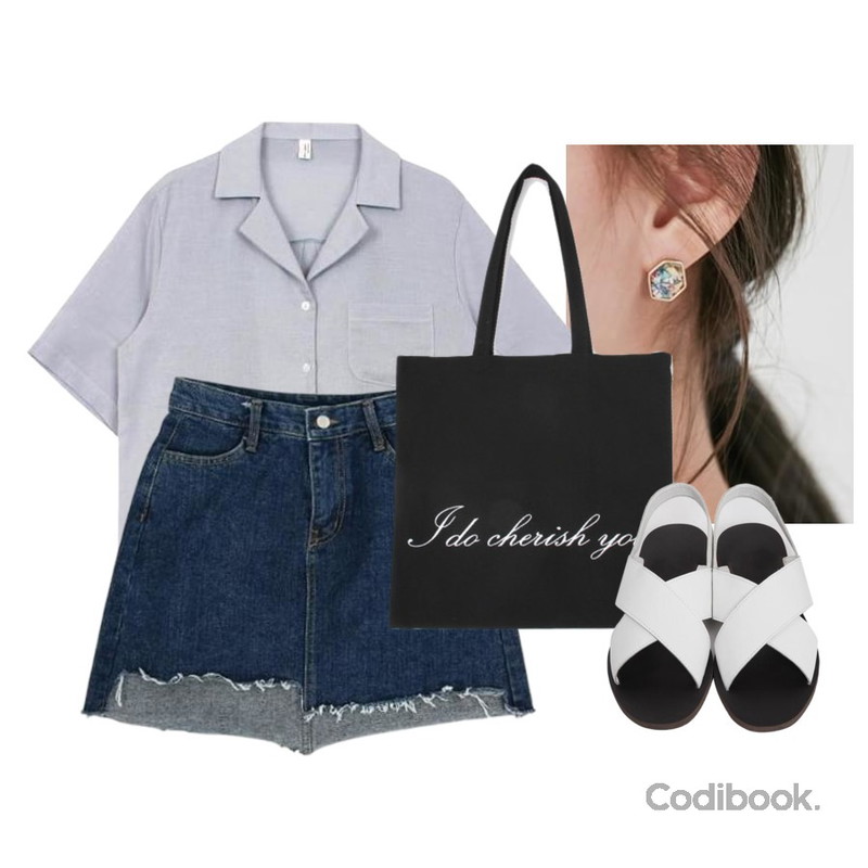 From Beginning Star piece earring_M (size : one),biznshoe Half collar shirt (6color),BBORAM 캐주얼 언발 데님 SK등을 매치한 코디