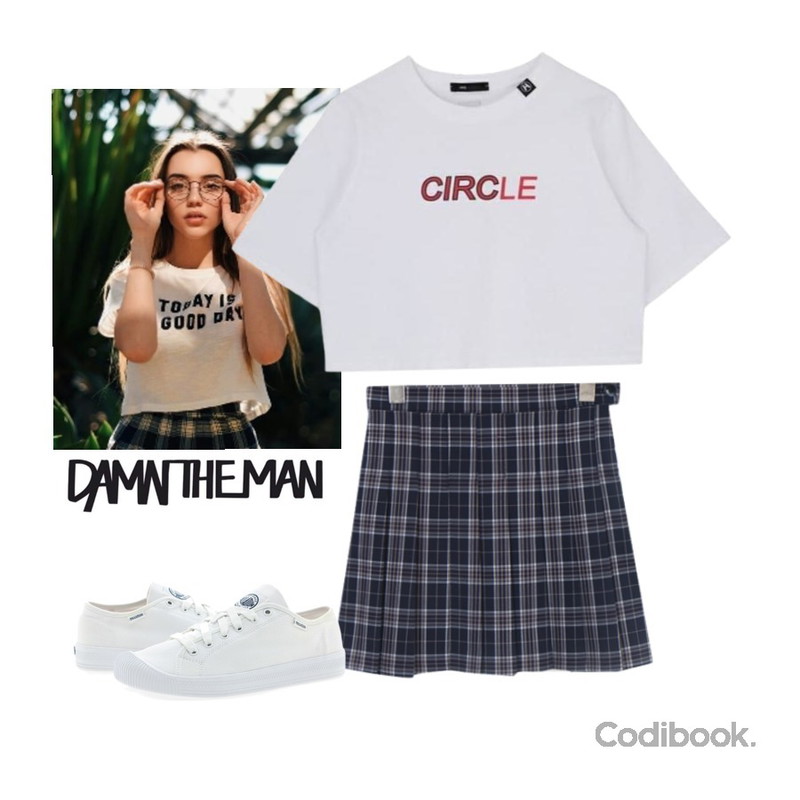 SOMEDAYS 체크 테니스sk(3color),MIXXMIX HIDE Circle Crop Top,ㅏㅡ등을 매치한 코디