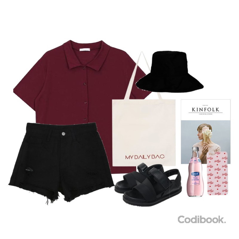biznshoe Daily eco bag (2color),biznshoe Linen button collar tee (4color),Zemma World Brise-쇼츠[size:S,M,L / 2color]등을 매치한 코디