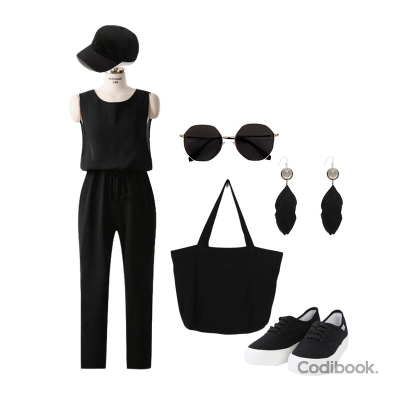CHLO.D.MANON 환상의 점프수트,biznshoe Gold frame sunglass (2color),daily monday Cotton flexible bag등을 매치한 코디