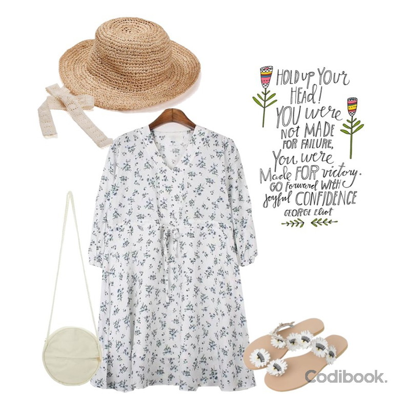 MESMIN 해브 플로리 ops (2colors),TWEE Ribbon raffia hat,Monobabie [RS4018] 다이라1cm등을 매치한 코디