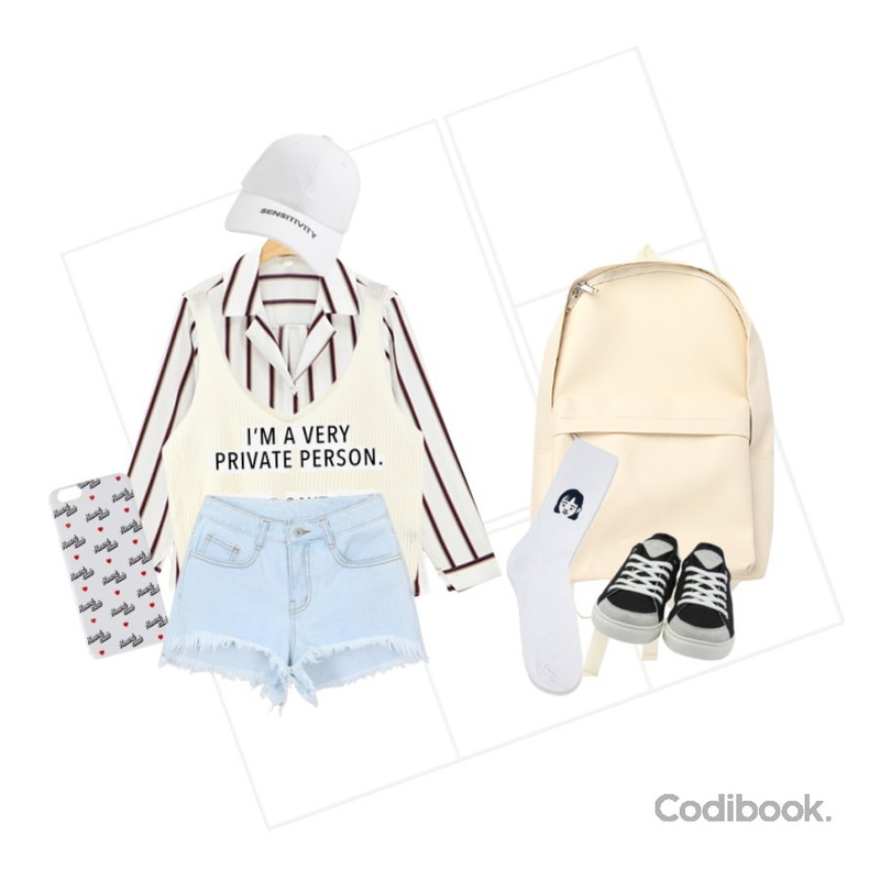 frame,very private person,LINDA GIRLS 티티 스트라이프 셔츠 (3color)등을 매치한 코디