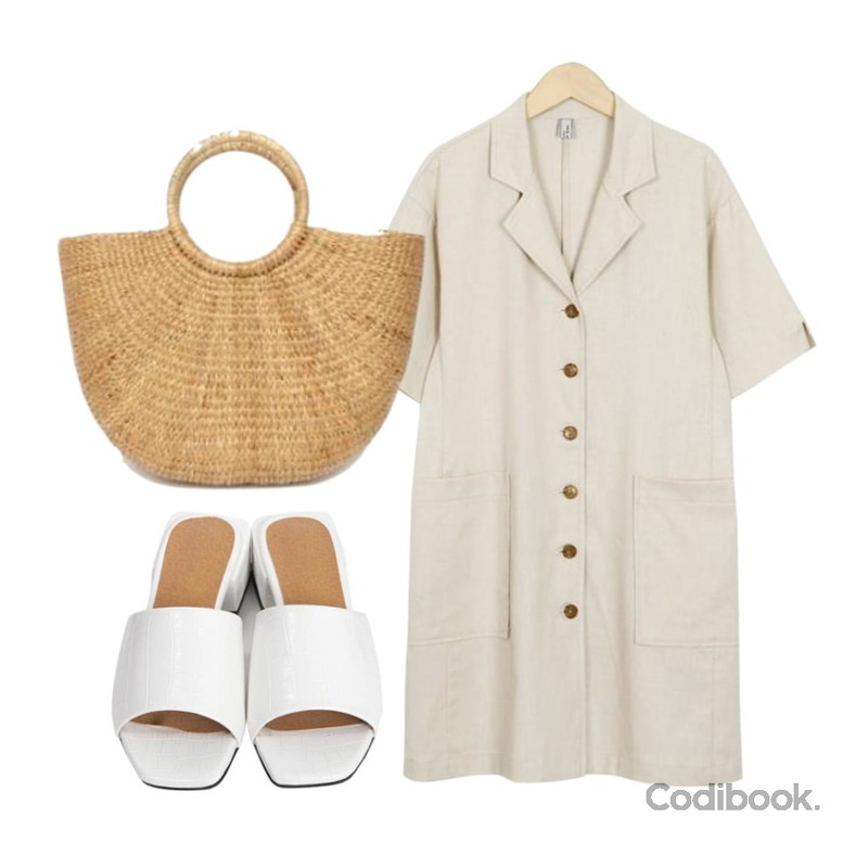 AIN round handle picnic tote bag,From Beginning Made_ops-096_tokyo linen ops (size : free),From Beginning Crack texture midi mule_S (size : 225,230,235,240,245,250)등을 매치한 코디
