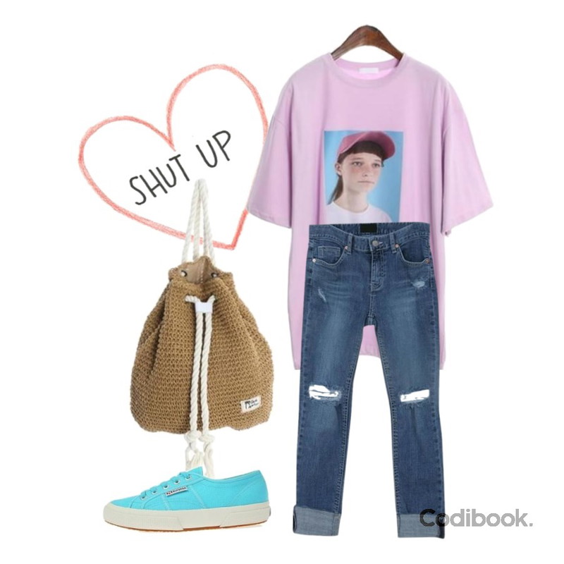 19,ROCOSIX model tee,ROCOSIX beach rope bag등을 매치한 코디