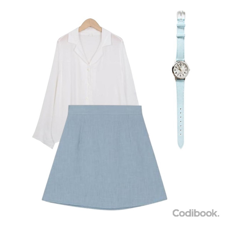 daily monday Casio two-color denim watch,From Beginning Pleats open collar blouse_M (size : free),MIXXMIX 엔돌핀 스커트등을 매치한 코디