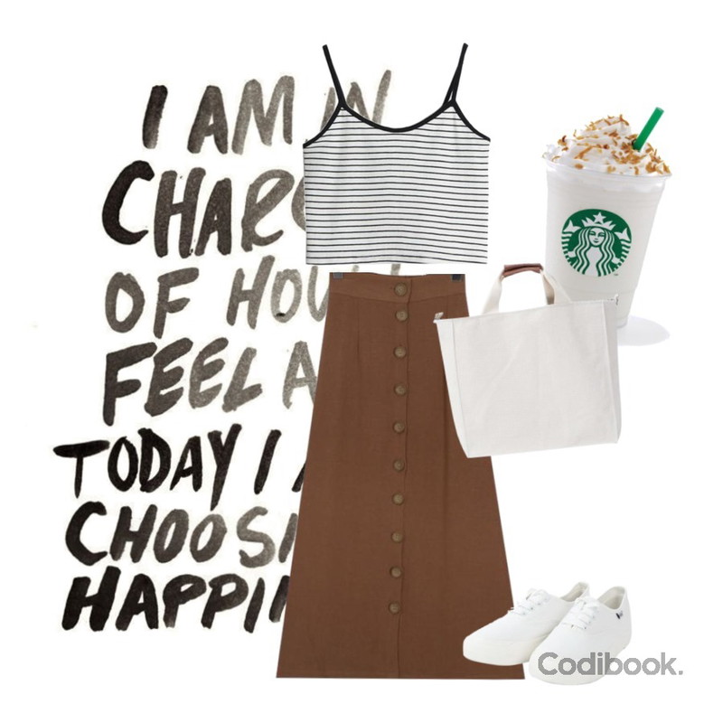 starbucks,the writing,From Beginning Lime linen button skirt_K(size : free)등을 매치한 코디