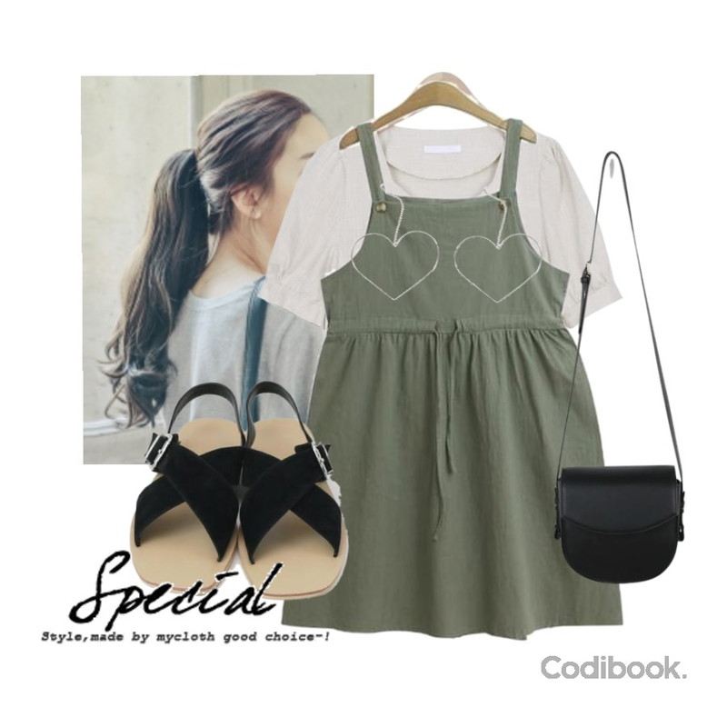 ㅇ,TODAY ME [dress]마로 원피스(허리끈 롱 멜빵ops),myblin 린넨 퍼프소매 블라우스 (3color)등을 매치한 코디
