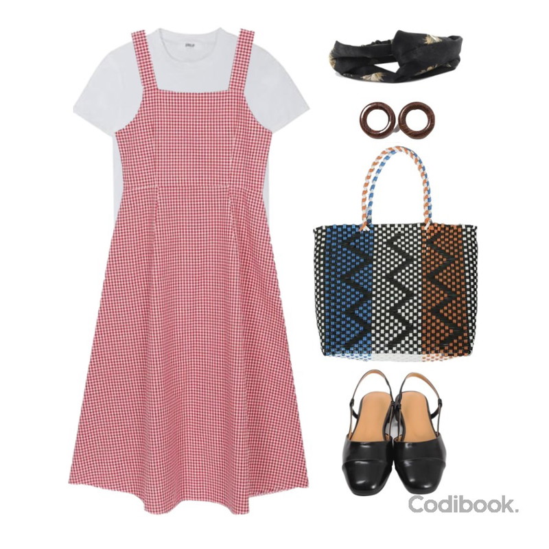 From Beginning Minimal sling-back shoes_H (size : 230,235,240,245,250),MIXXMIX Lip Top,myblin 민소매 깅엄 체크 롱 원피스등을 매치한 코디