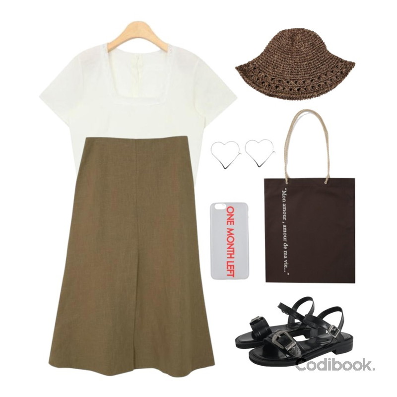 AIN square lace neck crop blouse,Monobabie [RS4119] 타이토2.5cm,Zemma World Ciabatta-린넨스커트 (라미100%)[size:S,M / 3color]등을 매치한 코디