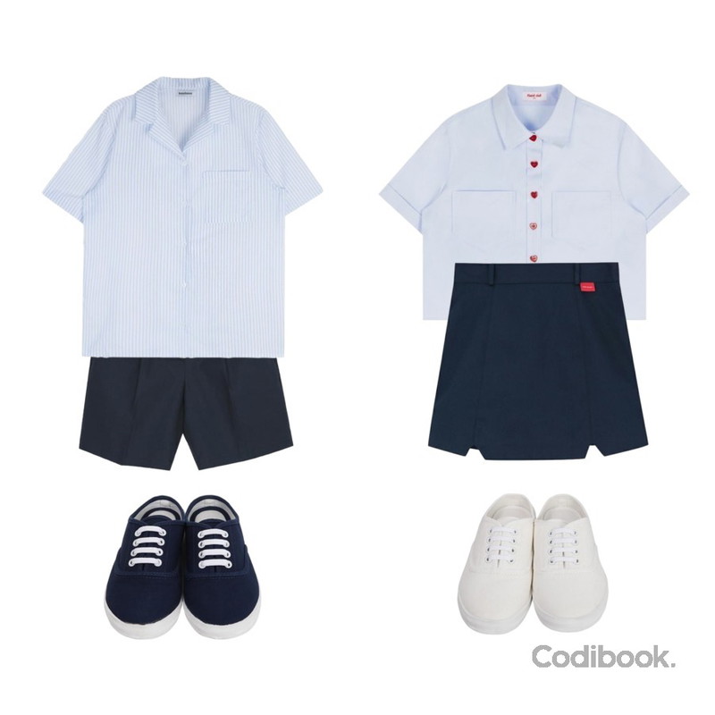 MIXXMIX ONLY MIX  Double stripe shirt,MIXXMIX ONLY MIX  Frill check blouse,myblin 린넨 3부 반바지등을 매치한 코디
