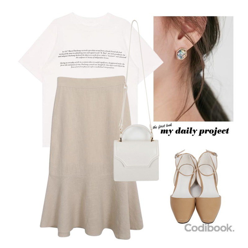 From Beginning Star piece earring_M (size : one),biznshoe Minimal lettering tee (3color),AWAB 린넨머메이드롱스커트등을 매치한 코디