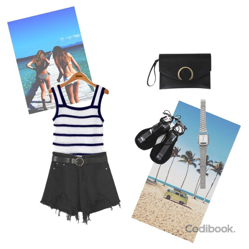 beach_van,heading,Reine 데이비 니트 슬리브리스등을 매치한 코디