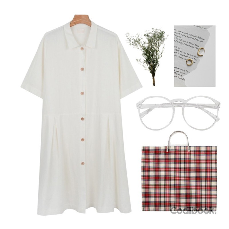 Zemma World Clear plastic glasses,daily monday Cotton collar one-piece,From Beginning Scott check big bag_S (size : one)등을 매치한 코디