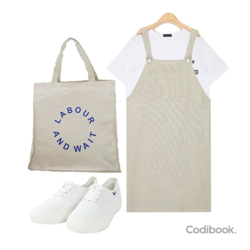 myblin 에브리 데이 스니커즈 (4color),AIN klug stripe suspender skirt,AIN one side seed printing T등을 매치한 코디