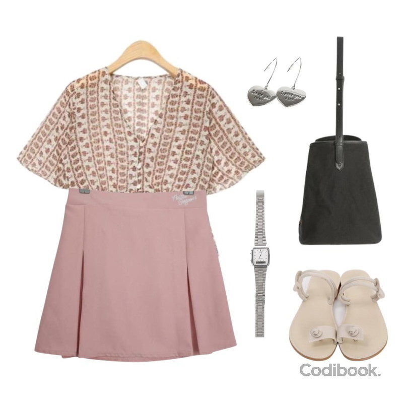 From Beginning Point toe sweat slipper_K(size : 230,235,240,245,250),AIN entry ethnic deco blouse,GIRLS RULE HELLO 자수 스커트 (sk690)등을 매치한 코디