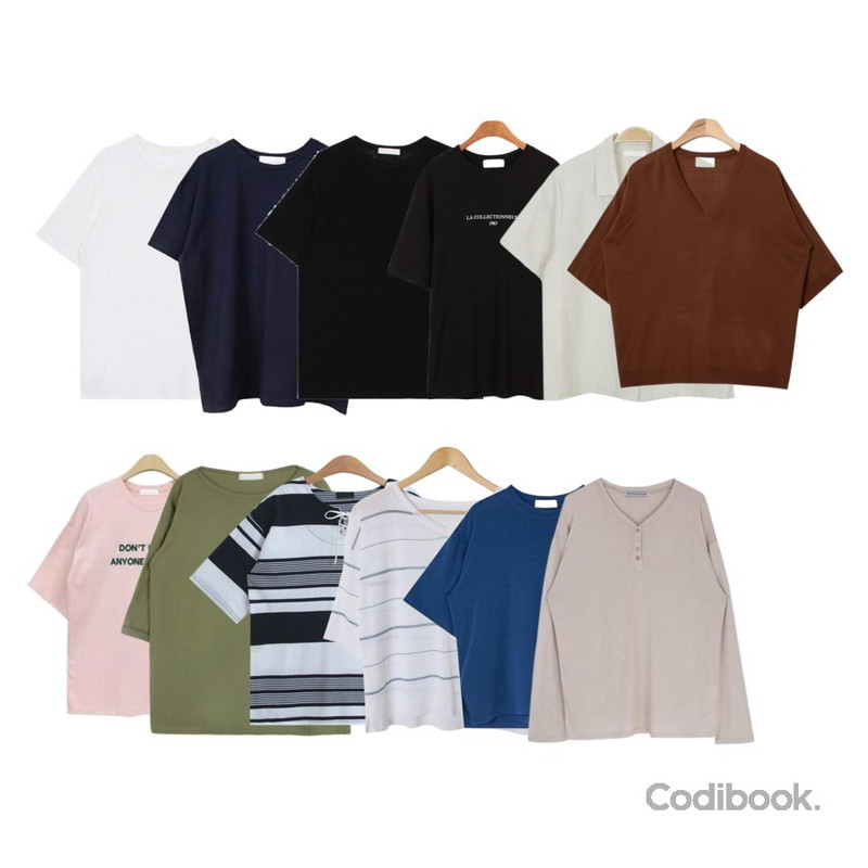 biznshoe Linen round tee (6color),biznshoe Linen round tee (6color),biznshoe Basic boxy tee (8color)등을 매치한 코디