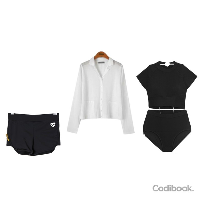 AIN cross knit bikini (2 colors),BULLANG GIRL 쇼미워터P,Reine 오즈 포켓 카라 니트 가디건등을 매치한 코디