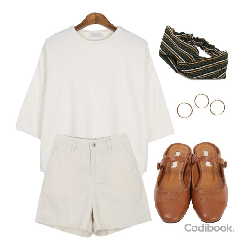 MESMIN 투리엔 스프링 knit (4colors),From Beginning Mary-jaen cover mule_M (size : 230,235,240,245,250),myblin 뒷 밴딩 린넨 숏 팬츠 (3color)등을 매치한 코디