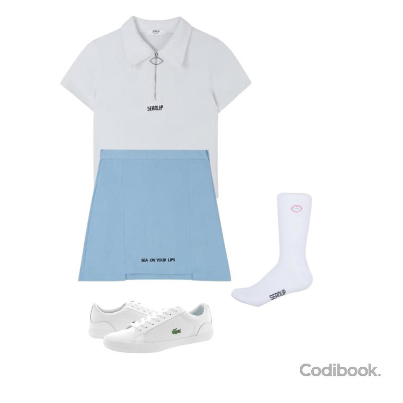 MIXXMIX Zipper Collar Top,MIXXMIX Logo White Socks,MIXXMIX Unbalance Cut Skirt등을 매치한 코디