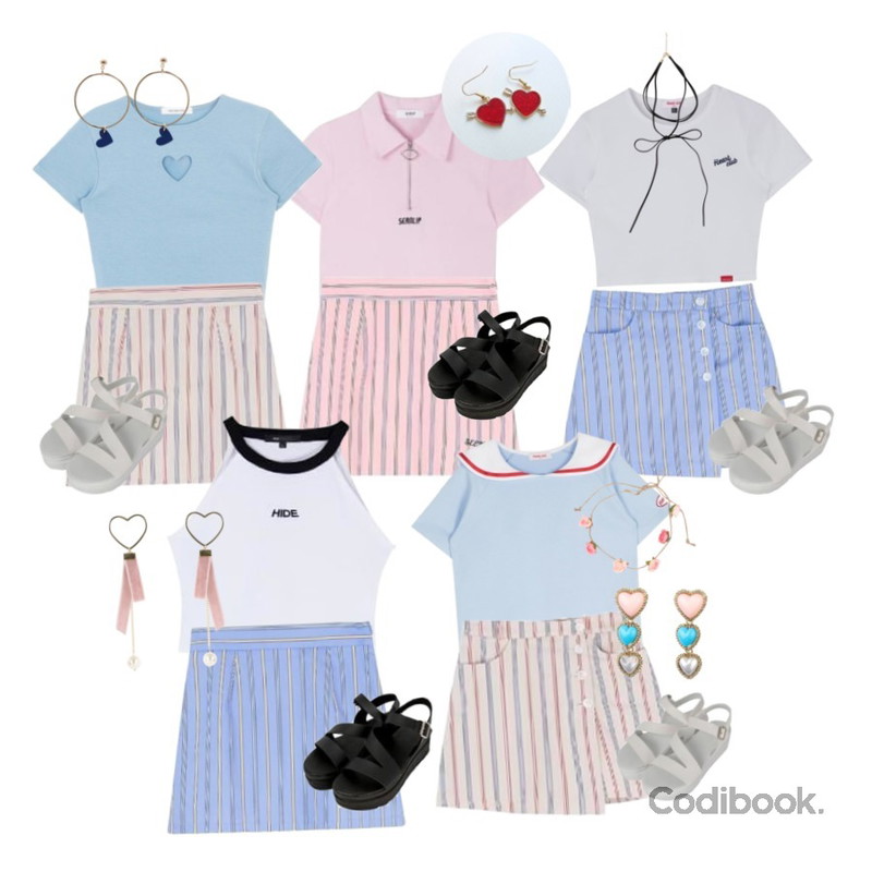 MIXXMIX 아이유 착용HIDE AND SEEK Heart Point Top한정할인,MIXXMIX Zipper Collar Top,MIXXMIX SEEK Stripe Simple Skirt등을 매치한 코디