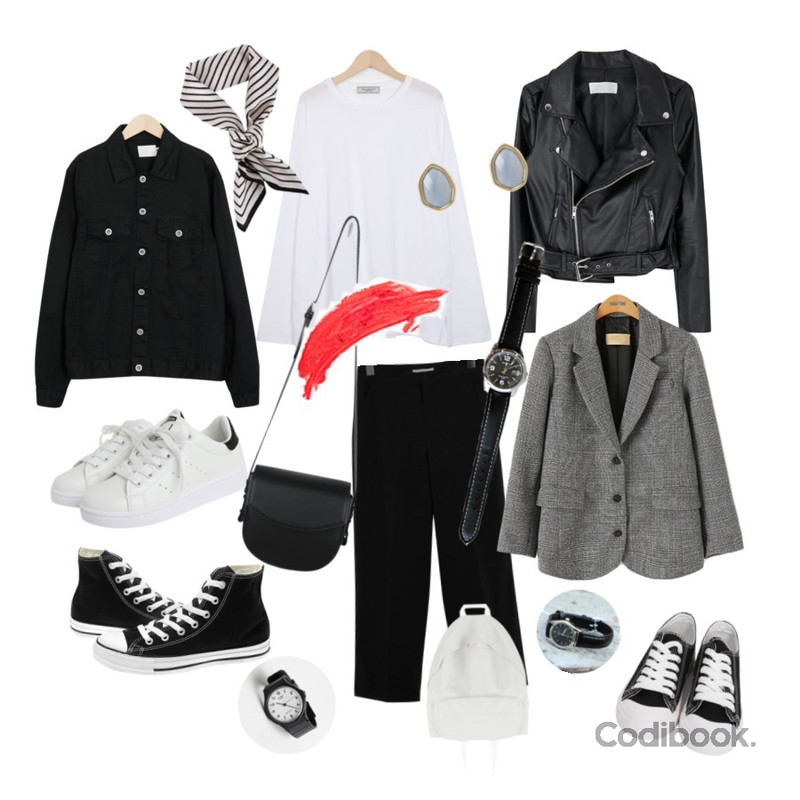 MIXXMIX 미니벨 라이더 자켓,From Beginning Made_top-179_slit cotton T (size : free),From Beginning Binch crop slacks_B (size : S,M,L)등을 매치한 코디