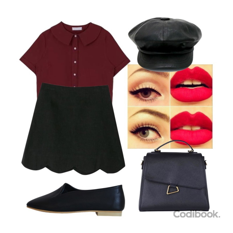 red,MIXXMIX 라운드 카라 남방,BANHARU linen wave cutting skirt등을 매치한 코디