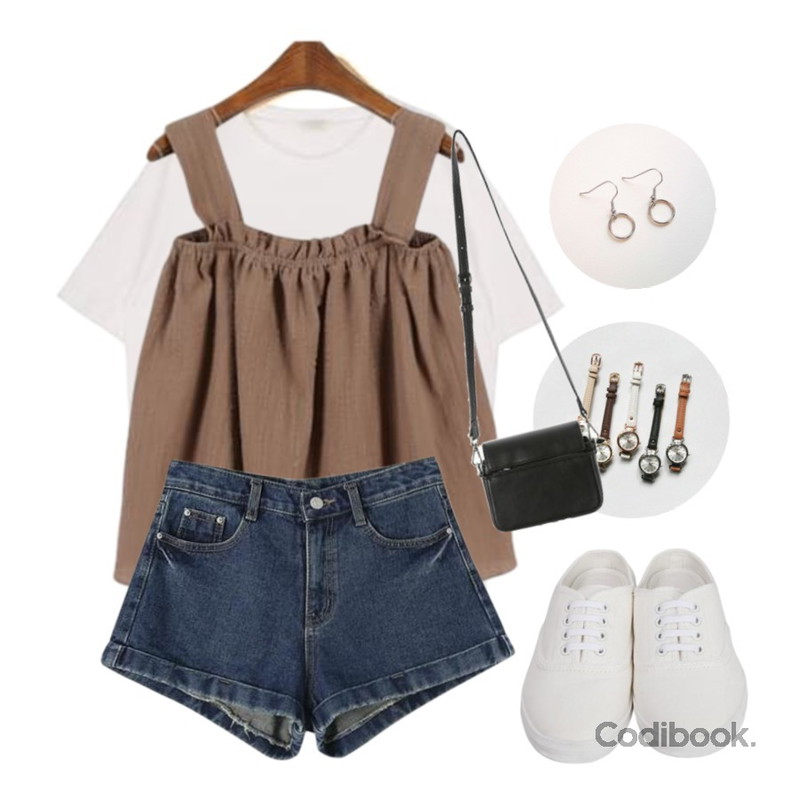 daily monday Circular leather watch,MIXXMIX OK55555마루훅 귀걸이,MESMIN 루케 레터링 t (5color)등을 매치한 코디