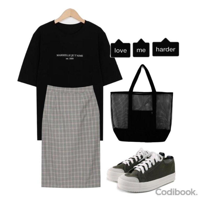 ROCOSIX daily chunky sneakers,From Beginning Marseille wash cotton T_K (size : free),myblin 무드 체크 미디 스커트등을 매치한 코디