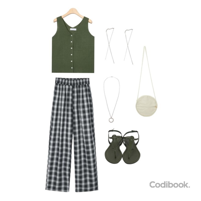 daily monday Unisex check banding pants,AIN pint simple button sleeveless,From Beginning Pick color sandal_K (size : 230,235,240,245,250)등을 매치한 코디